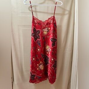 Rosanna Red Satin Lace Paisley Floral Slip Dress Nightgown Women’s XL